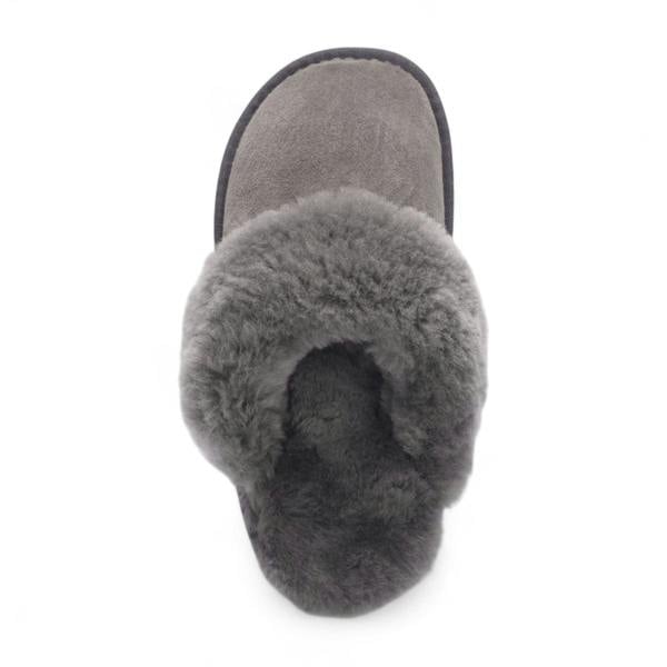 Infinity Leather Women's Genuine Sheepskin Grey Suede Mule Winter Slippers - Luna