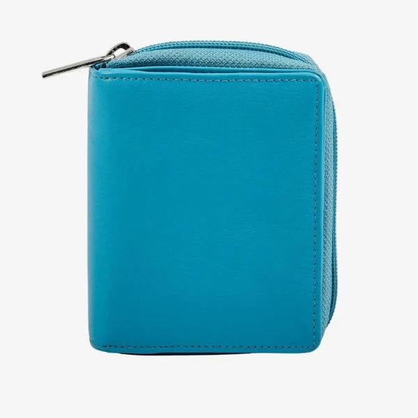 Miami zip around purse for women in turquoise real leather