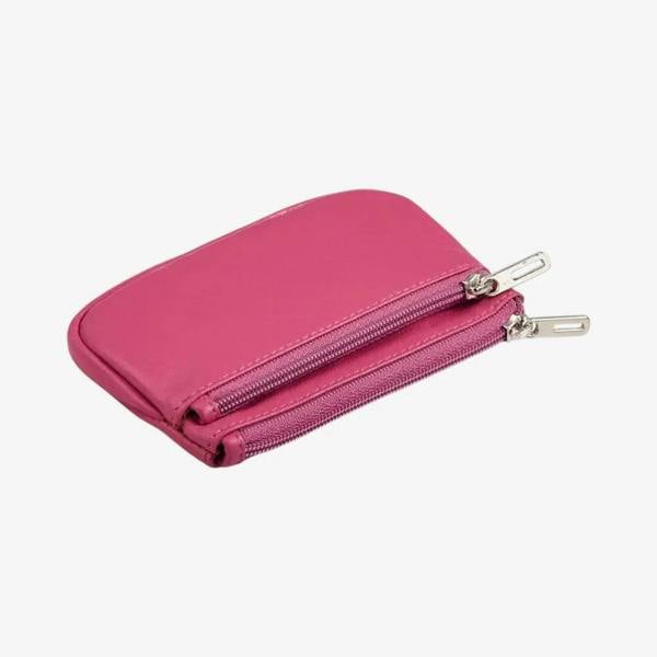 Pink Leather Double Zip Coin Purse Top View
