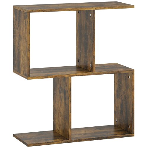 Wyld Haus Rose Wooden Rustic Brown Narrow S Shaped Side Table With 3 Tier Shelves