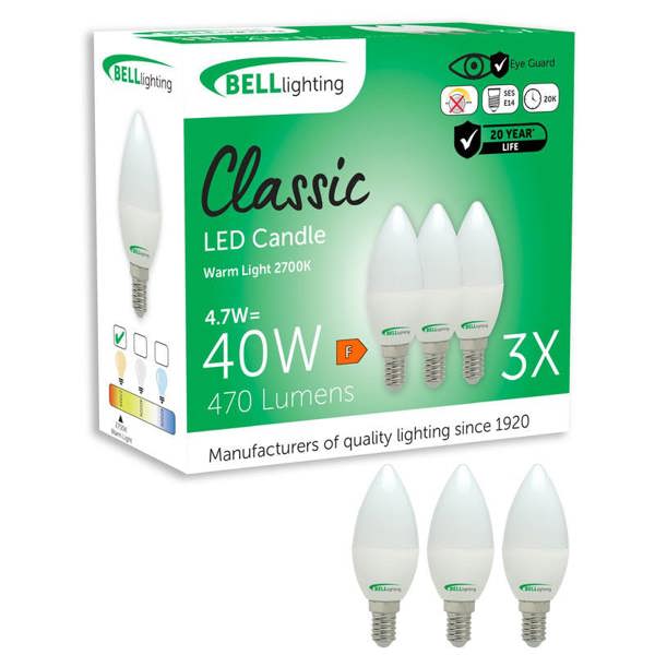 BELL Lighting E14 Edison Screw LED Candle 4.7W Energy Saving Light Bulbs