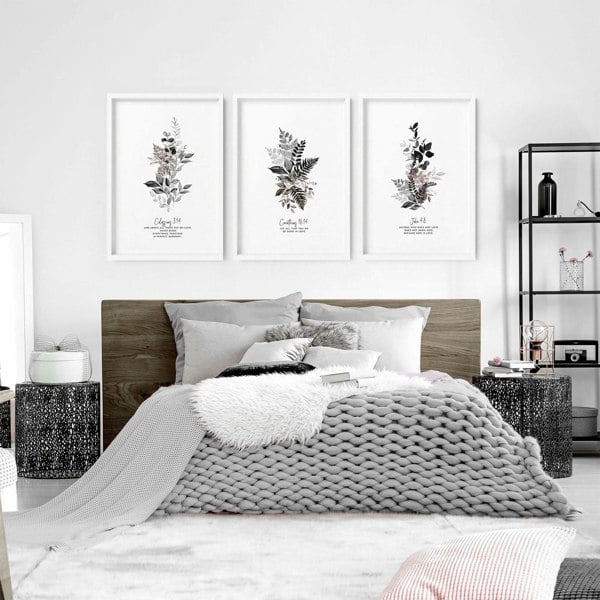 Christian art wall for bedroom | set of 3 wall art prints