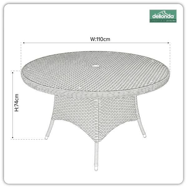 Dellonda Chester Rattan Wicker Outdoor Dining Table with Tempered Glass Top, Brown - DG66