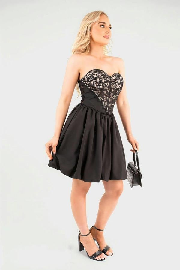 Leah Strapless Heart-shaped Lace Mini Dress - Black
