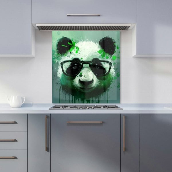 Warren Reed - Designer Panda With Glasses, Green Splashart Kitchen Splashback