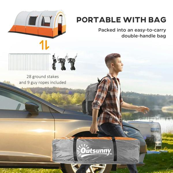 Family camping tent packed into a carry bag with double handles
