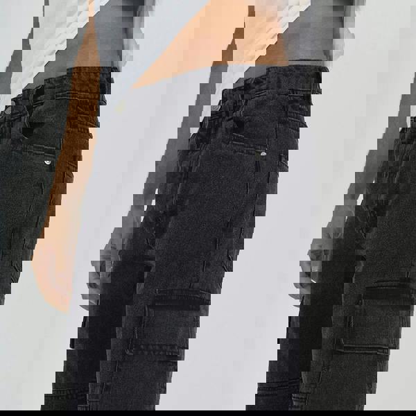 Brave Soul Charcoal Cargo Style Denim Jeans With Side Hem Split Detail - Charcoal Image 4