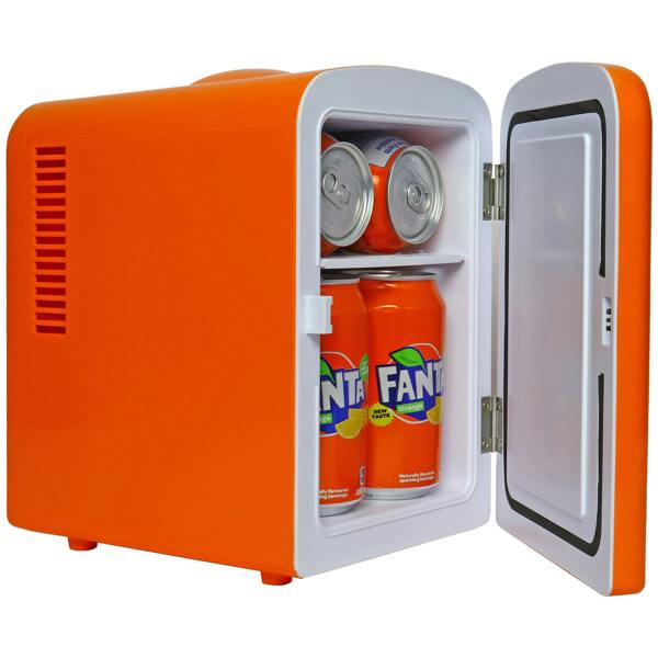 Coca-Cola Fanta 4L Mini Fridge Orange 6 Can Cooler Warmer for Bedroom, Office or Travel (12V Plug)