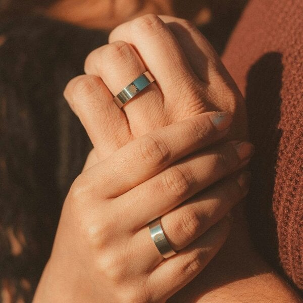 The Colourful Aura Stainless Steel Couple Moon and Sun Promise Wedding Band Ring Set