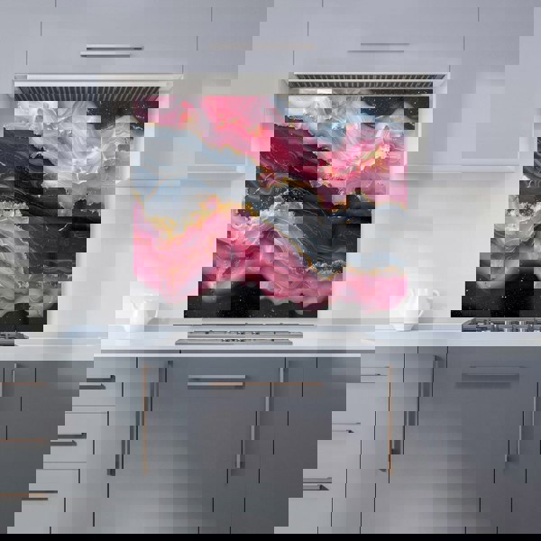 Warren Reed - Designer Pink And Black Marble Effect Kitchen Splashback