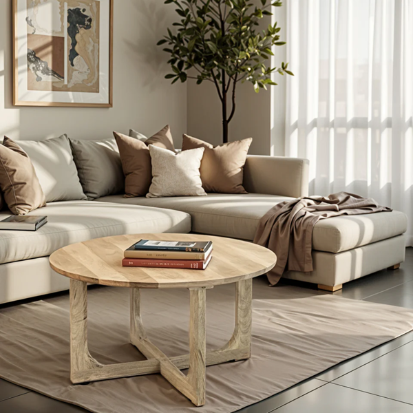 IH Design Monco Natural Mango Wood Round Coffee Table - Natural