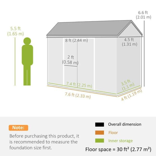 8 x 4 ft Resin Garden Shed, Wood-Effect Outdoor Storage Shed with Floor, Windows, Lockable Doors and Vents, Dark Grey