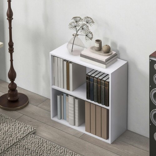 Wyld Haus Ralafi Wood White Low 2 Tier Bookcase With Adjustable Shelves