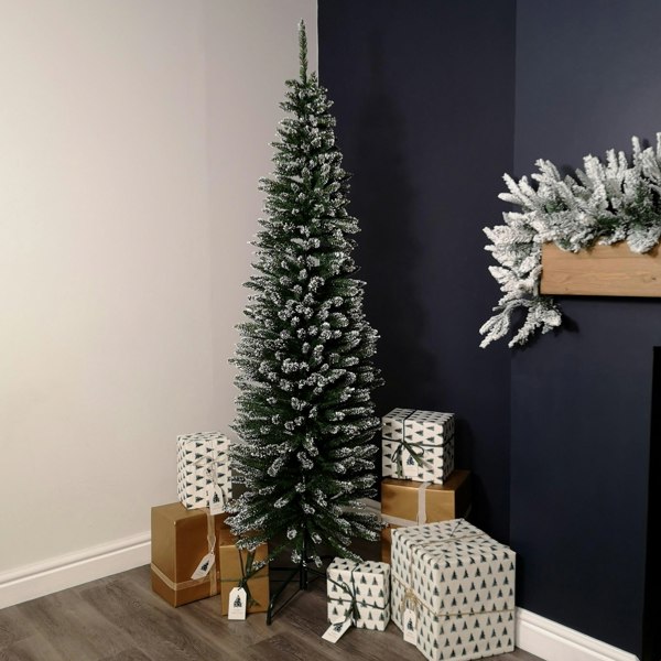 Samuel Alexander 6.5ft (2m) Pencil Style Slim Snow Tipped Artificial Christmas Tree in Green