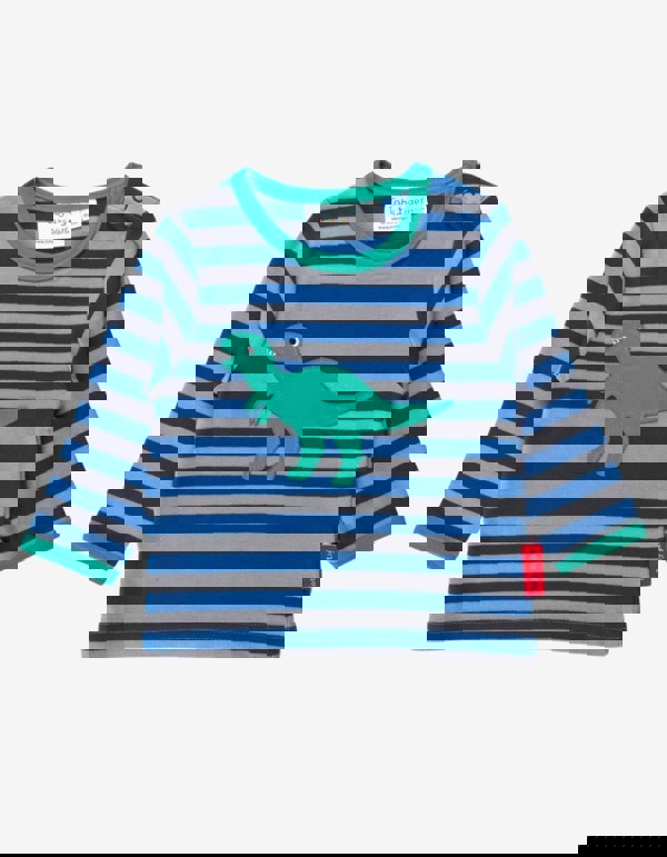 Organic T - Rex Applique Long - Sleeved T-shirt - Toby Tiger UK Retail