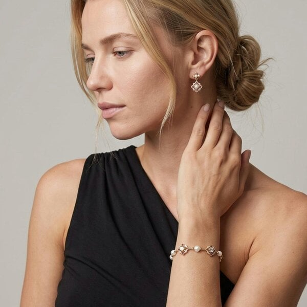 Uchi & Soto Kinmokusei Solid 925 Silver with 18K Gold Vermeil and Pearl Bracelet