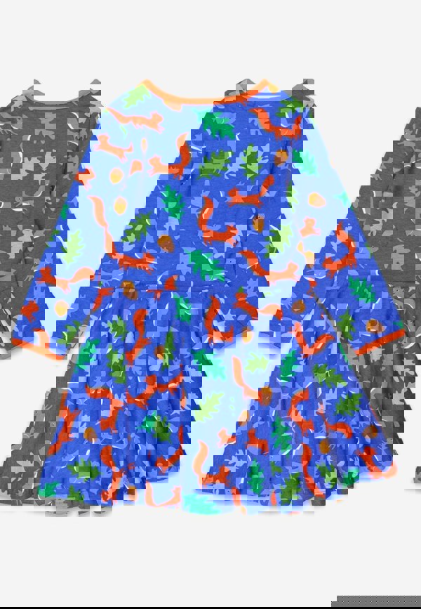 Organic Squirrel Print Long - Sleeved Skater Dress - Toby Tiger UK Wholesale