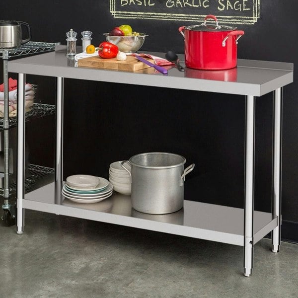2 Tiers Commercial Kitchen Prep Table Stainless Steel Work Table Commercial Work Tables Living and Home