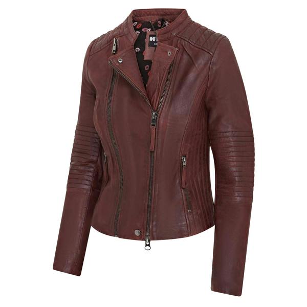 Infinity Leather Womens Burgundy Biker Leather Jacket - Delhi
