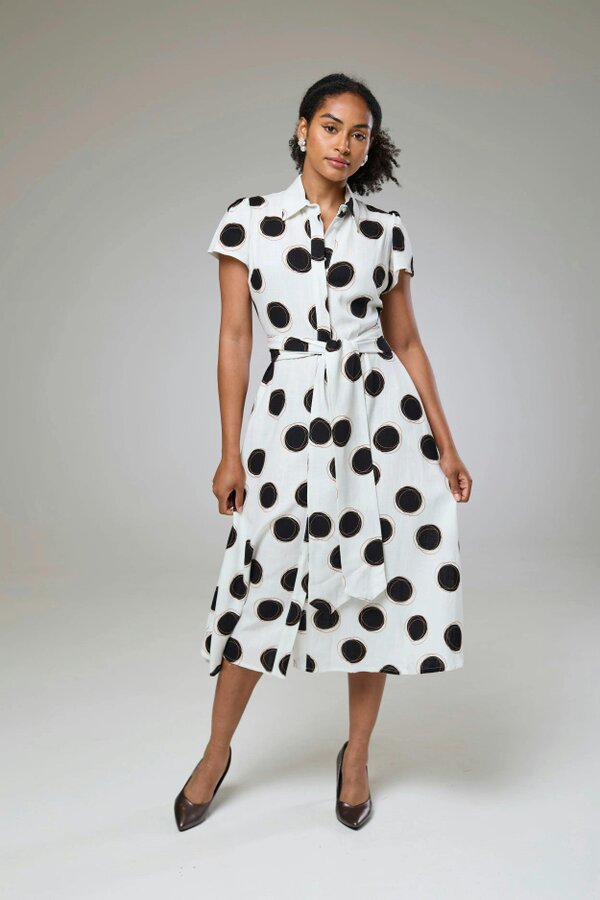 Lioness by TF Absolute Polka Dot Linen Short Sleeve Shirt Dress
