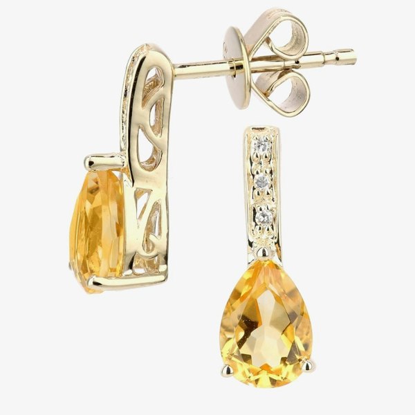 T. H. Baker 9ct Yellow Gold Pear Shaped Citrine & Diamond Stud Earrings DE1602Yct