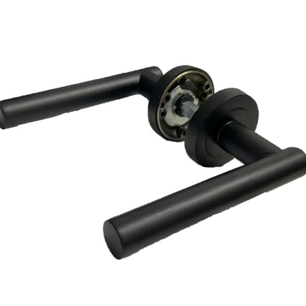 EDH Door Hardware Matt Black T Bar Door Handles on Round Rose – Straight Lever Handle 6 Pairs