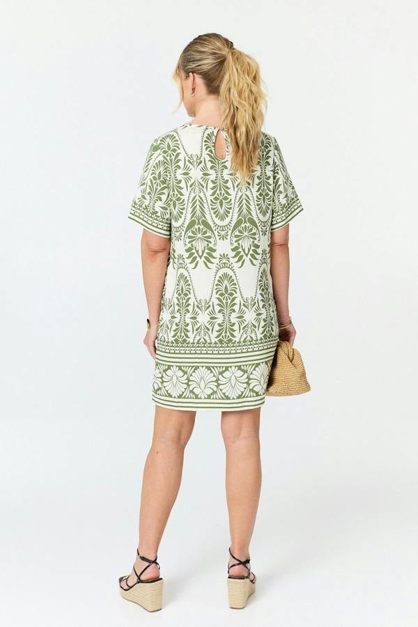 Green | Printed 1/2 Sleeve Short Shift Dress