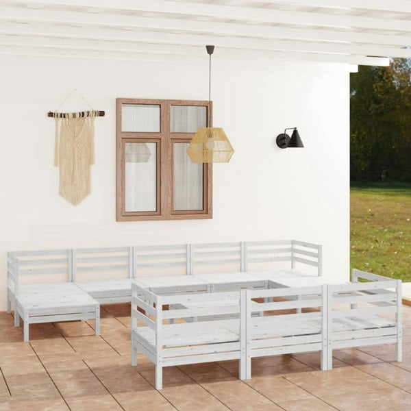 Berkfield 11 Piece Garden Lounge Set White Solid Wood Pine