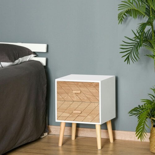 Wyld Haus Sutare Wood Natural Finish 2 Drawer Bedside Table with Chevron Design