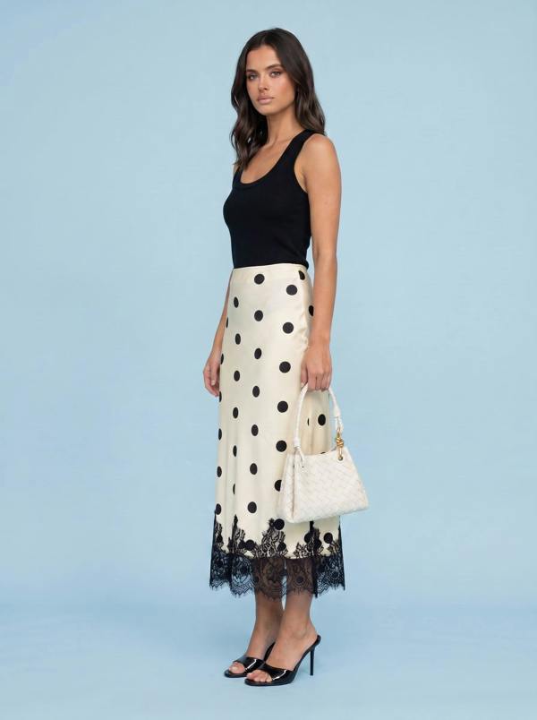 Urban Bliss Lace Trim Spot Maxi Skirt White Pattern