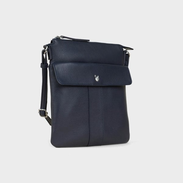 Assots London 'AMBA' Navy Soft Nappa Full Grain Real Leather Crossbody Bag