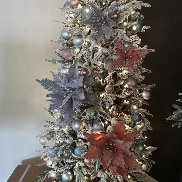 Samuel Alexander 68cm Silver Velvet Poinsettia Stem with 2 Flowers Christmas Decoration