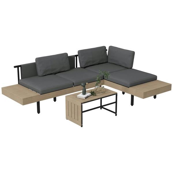 Wyld Haus Vivino Metal Grey 3 Piece L Shaped Outdoor Garden Sofa Set with Coffee Table and 2 Side Tables