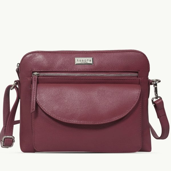 Assots London 'JEAN' Carmine Pink Real Soft Pebble Grain Leather Crossbody Bag