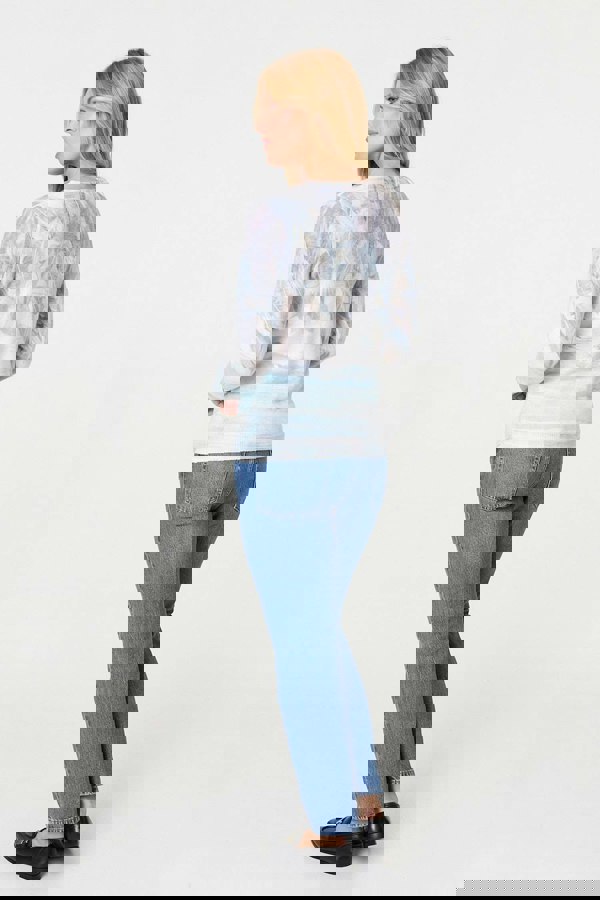 Light Blue | Feather Print Long Sleeve Knit Top
