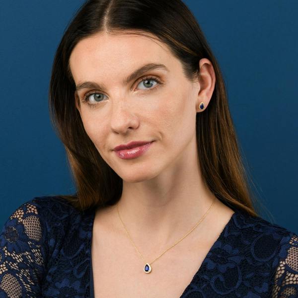 namana Gold Plated 925 Sterling Silver Blue Pear Drop Halo Pendant Necklace for Women