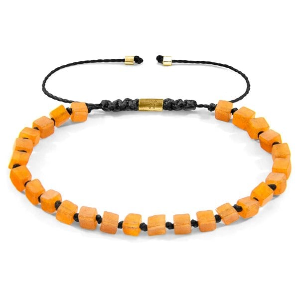 Anchor & Crew Orange Aventurine Ralph 9ct Yellow Gold and Stone SKINNY Macrame Bracelet