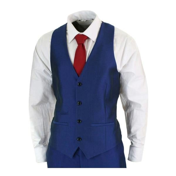 Paul Andrew Mens 3 Piece Shiny Royal Blue Classic Suit