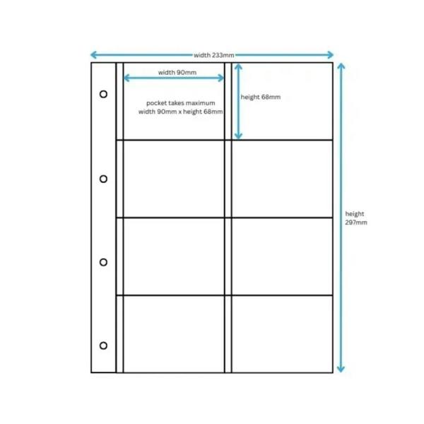 Clear plastic pocket sleeves with white grid paper insert, 230mm x 195mm