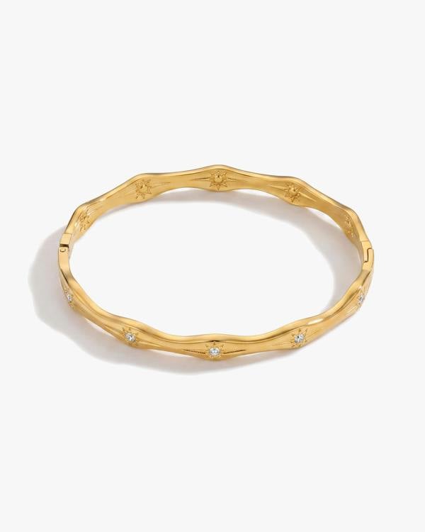 Elk & Bloom Chunky Wave Solitaire 14K Gold Bangle