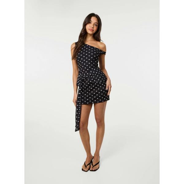 Pink Vanilla Polka Dot Tie Side Mesh Bodycon Dress