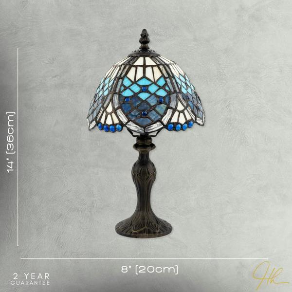 Sleek Hand Crafted Beaded Tiffany Table Lamp in Midnight and Sky Blue Image 7