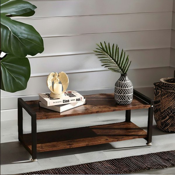 Rafaelo Mobilia 2 Tier Industrial Rustic 80CM Shoe Bench