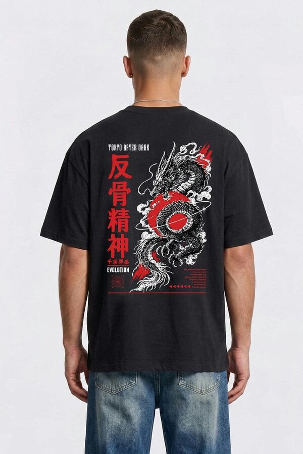 London Attitude Tokyo After Dark Dragon Oversized Heavyweight Graphic T-Shirt