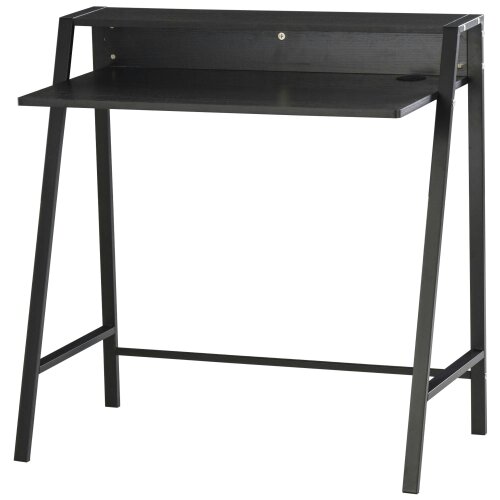Wyld Haus Havi 84cm Wooden Black Compact Writing Desk With Integrated Storage Shelving