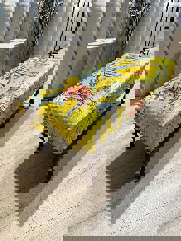 PREMIUM ZEN FOOTSTOOL YELLOW FIRST BIRD FLORAL POUFFE FOOTREST - ISTOOLS