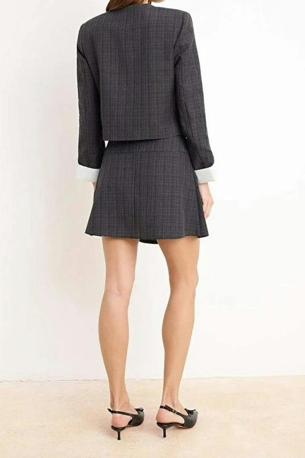 WOVCOR Plaid Leather Accessory Detail Pleated Mini Skirt