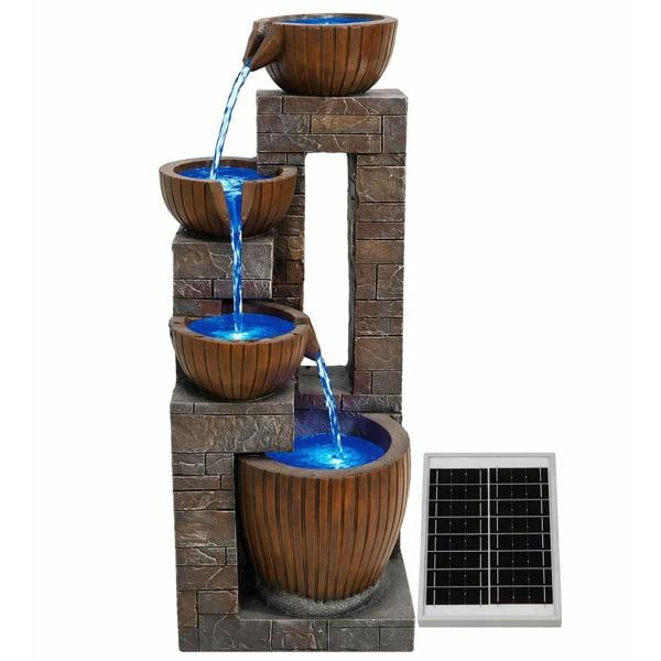 Gardenwize Solar Water Feature – Copper Falls Cascade Fountain with LED Lights & Battery Backup