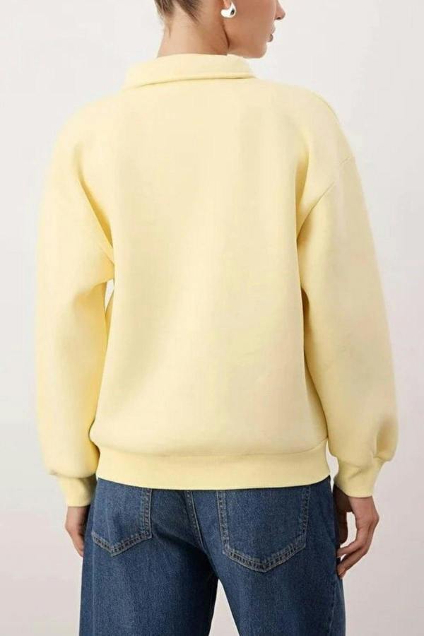 WOVCOR Shirt Collar Slogan Embroidered Polar Fleece Knit Sweatshirt