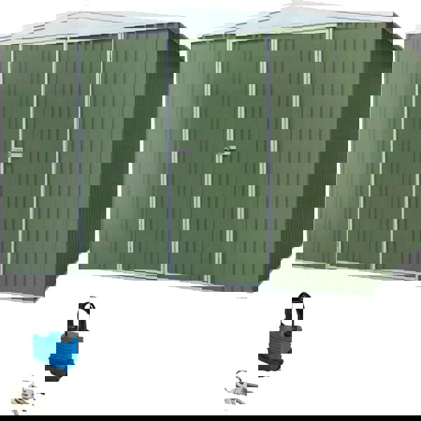 300x300cm Galvanised Steel Garden Shed - Outdoor Metal Storage & Padlock - Green